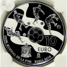 Монета 10 евро 2017 года Испания «Чемпионат мира по футболу 2018, Россия» (в слабе) (аверс)