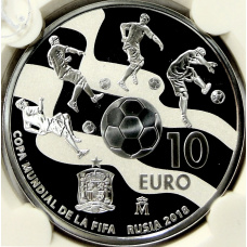 Монета 10 евро 2017 года Испания «Чемпионат мира по футболу 2018, Россия» (в слабе) (аверс)