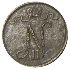 Монета 1 пенни 1913 года Русская Финляндия (реверс)