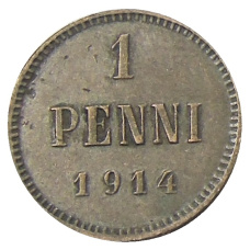 Монета 1 пенни 1914 года Русская Финляндия (аверс)