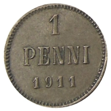 Монета 1 пенни 1911 года Русская Финляндия (аверс)