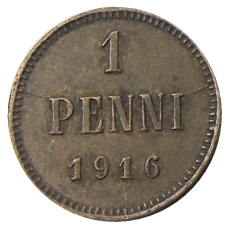 Монета 1 пенни 1916 года Русская Финляндия (аверс)