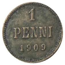 Монета 1 пенни 1909 года Русская Финляндия (аверс)