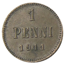 Монета 1 пенни 1911 года Русская Финляндия (аверс)