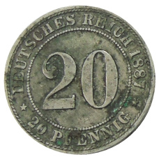 Монета 20 пфеннигов 1887 года A Германия (аверс)