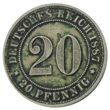 Монета 20 пфеннигов 1887 года E Германия (аверс)