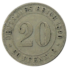 Монета 20 пфеннигов 1890 года A Германия (аверс)