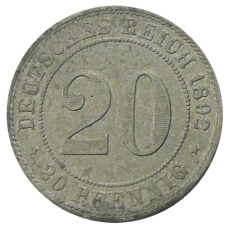 Монета 20 пфеннигов 1892 года A Германия (аверс)