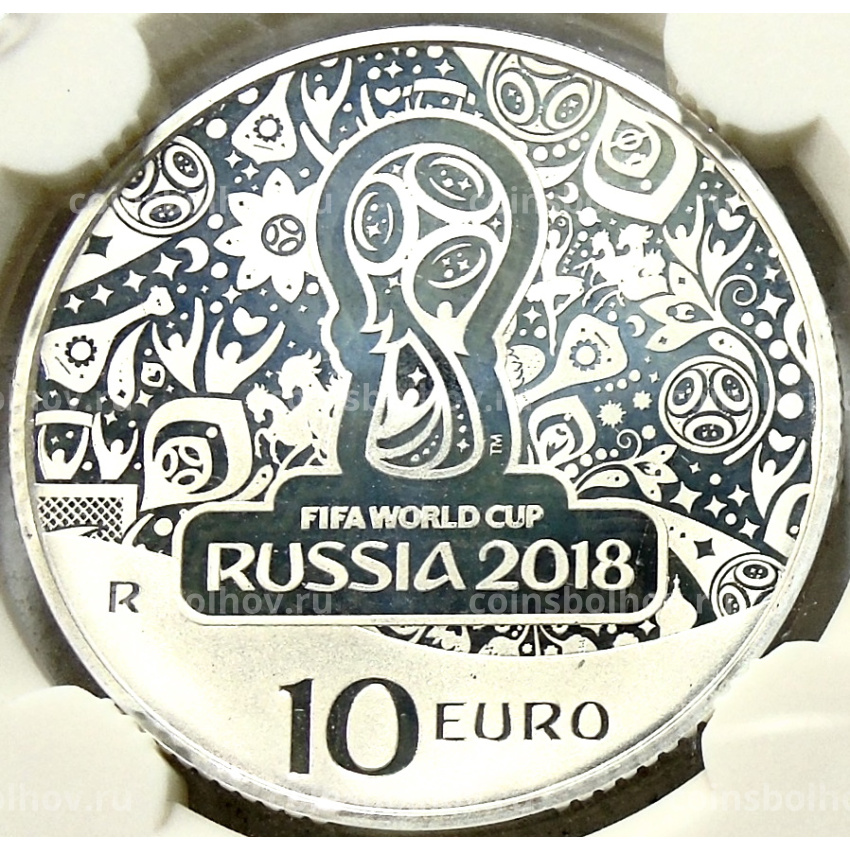 Монета 10 евро 2018 года Италия «Чемпионат мира по футболу 2018, Россия» (в слабе)