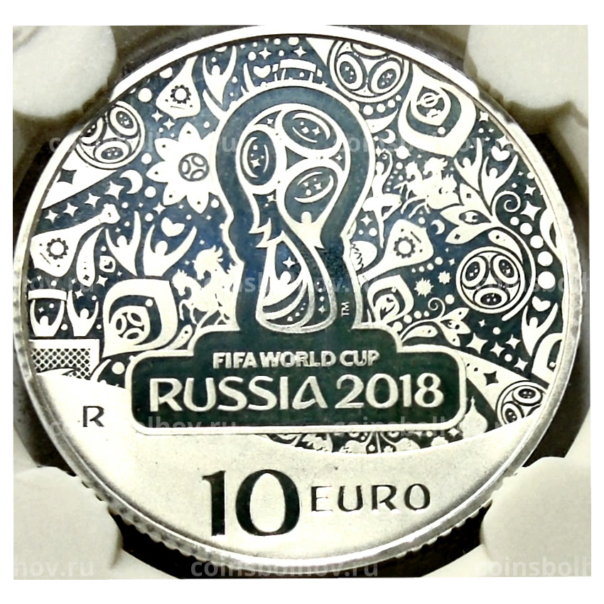 Монета 10 евро 2018 года Италия «Чемпионат мира по футболу 2018, Россия» (в слабе)