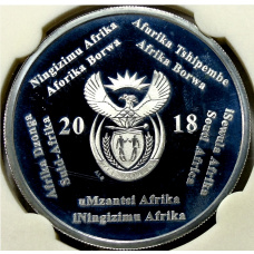 Монета 2 рэнда 2018 года ЮАР «Чемпионат мира по футболу 2018, Россия» (в слабе) (реверс)