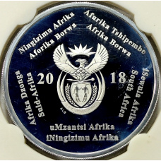 Монета 2 рэнда 2018 года ЮАР «Чемпионат мира по футболу 2018, Россия» (в слабе) (реверс)