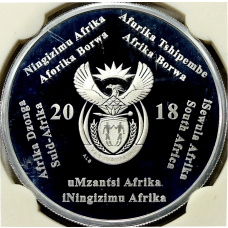 Монета 2 рэнда 2018 года ЮАР «Чемпионат мира по футболу 2018, Россия» (в слабе) (реверс)