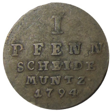 Монета 1 пфенниг 1794 года Германские государства — Брауншвейг -Люнебург (аверс)