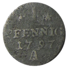 Монета 1 пфенниг 1797 года Германские государства — Пруссия (аверс)