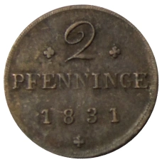 Монета 2 пфеннига 1831 года Германские государства — Мекленбург-Шверин (аверс)