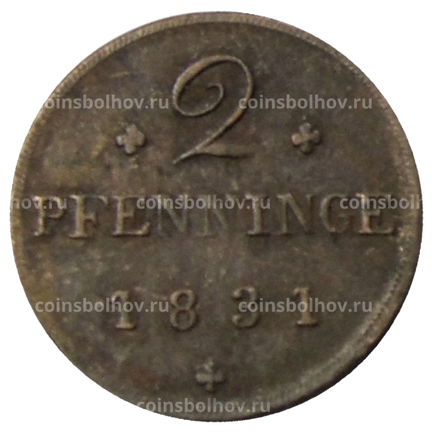 Монета 2 пфеннига 1831 года Германские государства — Мекленбург-Шверин