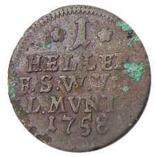 Монета 1 геллер 1758 года Германские государства — Саксен-Веймар — Эйзенах (аверс)