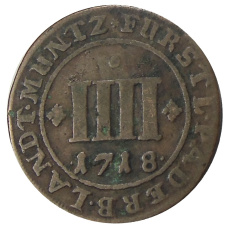 Монета 4 пфеннига 1718 года Германские государства — Падеборн (аверс)