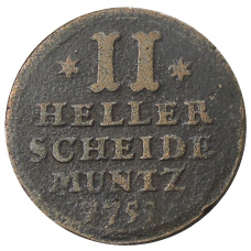 Монета 2 геллера 1755 года Германские государства — Гессен-Кассель (аверс)