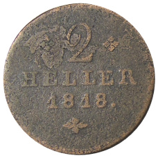 Монета 2 геллера 1818 года Германские государства — Гессен-Кссель (аверс)