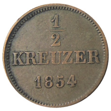 Монета 1/2 крейцера 1854 года Германские государства — Бавария (аверс)