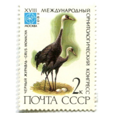 Марка «XVIII международный орнитологический конгресс — Черный журавль» 1982 год