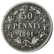 Монета 50 пенни 1891 года Русская Финляндия (аверс)