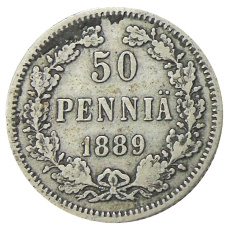 Монета 50 пенни 1889 года Русская Финляндия (аверс)