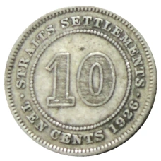 Монета 10 центов 1926 года Стрейтс Сетлментс (аверс)