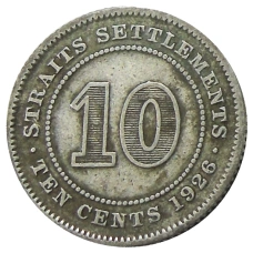 Монета 10 центов 1926 года Стрейтс Сетлментс (аверс)