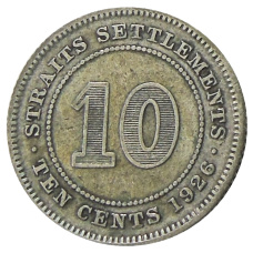 Монета 10 центов 1926 года Стрейтс Сетлментс (аверс)