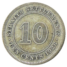 Монета 10 центов 1926 года Стрейтс Сетлментс (аверс)