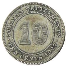 Монета 10 центов 1927 года Стрейтс Сетлментс (аверс)