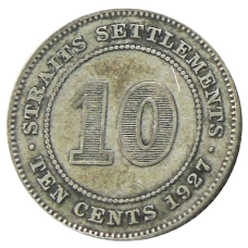 Монета 10 центов 1927 года Стрейтс Сетлментс (аверс)