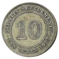 Монета 10 центов 1927 года Стрейтс Сетлментс (аверс)