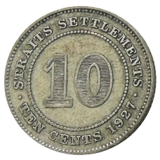 Монета 10 центов 1927 года Стрейтс Сетлментс (аверс)