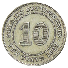 Монета 10 центов 1927 года Стрейтс Сетлментс (аверс)