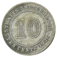 Монета 10 центов 1926 года Стрейтс Сетлментс (аверс)