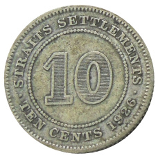 Монета 10 центов 1926 года Стрейтс Сетлментс (аверс)