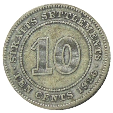Монета 10 центов 1926 года Стрейтс Сетлментс (аверс)
