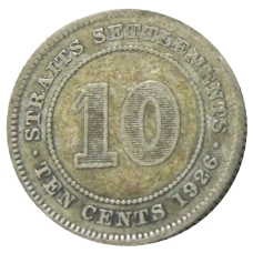 Монета 10 центов 1926 года Стрейтс Сетлментс (аверс)
