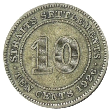 Монета 10 центов 1926 года Стрейтс Сетлментс (аверс)