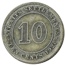 Монета 10 центов 1926 года Стрейтс Сетлментс (аверс)