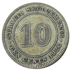 Монета 10 центов 1926 года Стрейтс Сетлментс (аверс)