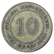 Монета 10 центов 1926 года Стрейтс Сетлментс (аверс)