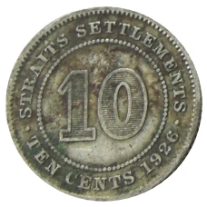 Монета 10 центов 1926 года Стрейтс Сетлментс (аверс)