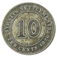 Монета 10 центов 1926 года Стрейтс Сетлментс (аверс)
