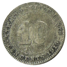 Монета 10 центов 1919 года Стрейтс Сетлментс (аверс)