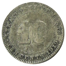 Монета 10 центов 1919 года Стрейтс Сетлментс (аверс)